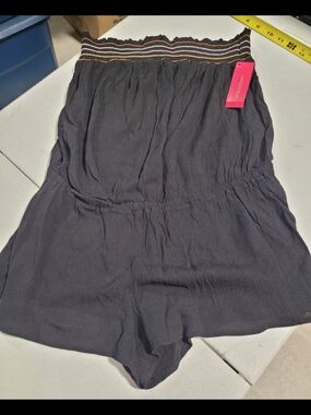 Xhilaration Black Strapless Romper with Multicolor Stripe Waistband